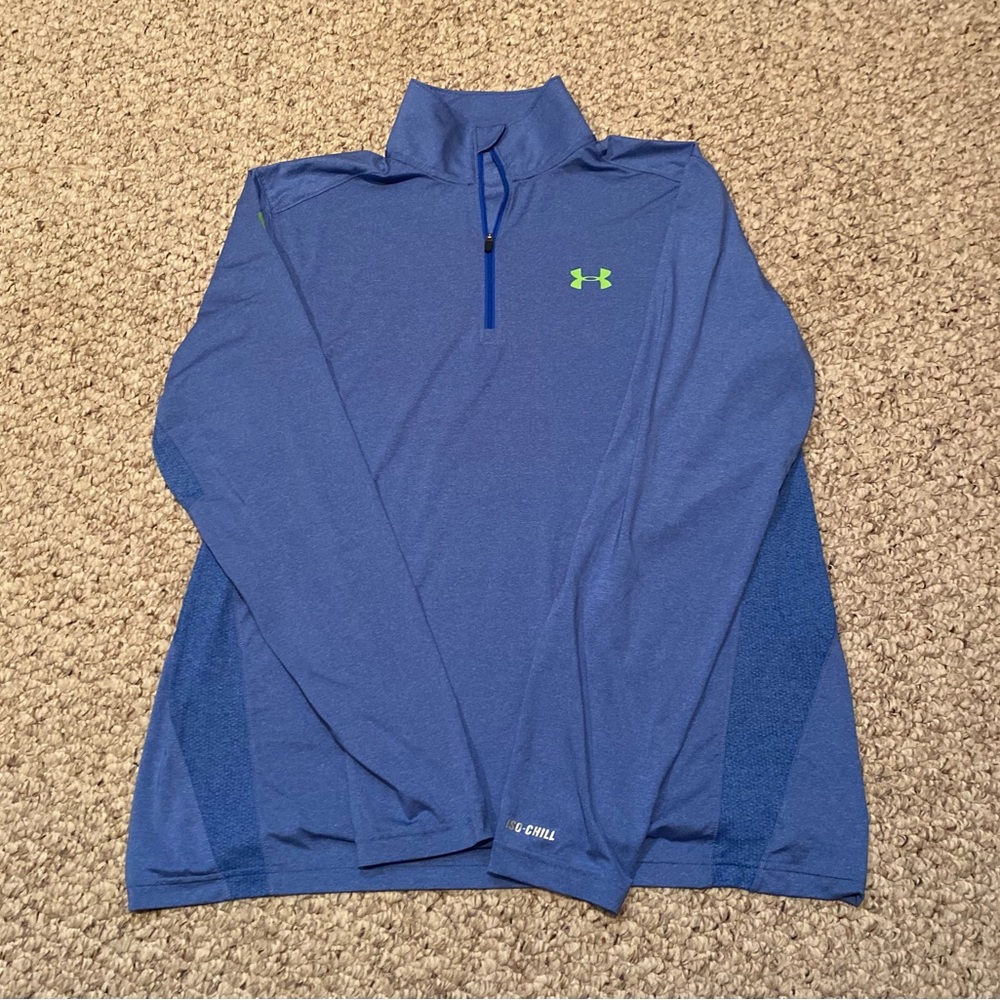 Under Armour ISO-CHILL Loose Blue and Green Zip Up Long Sleeve Shirt Size XL